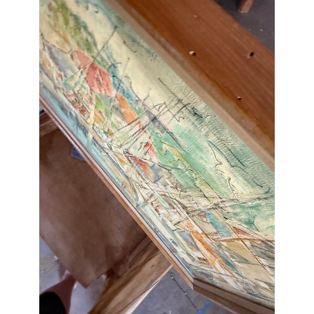 Wood Vintage Boat Harbor Marina Painting Helen Silesky 1959 For Sale - Image 7 of 12