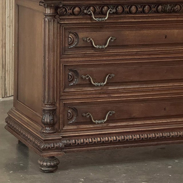 Wood 19th Century French Henry II Neoclassical Walnut Commode With Rouge Marble For Sale - Image 7 of 18