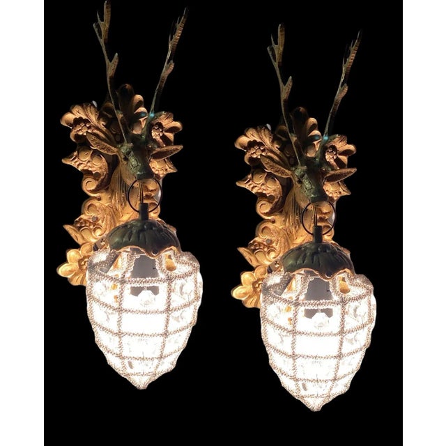 Gold Crystal Beaded Stag Head Sconces, Set of 2 For Sale - Image 8 of 9