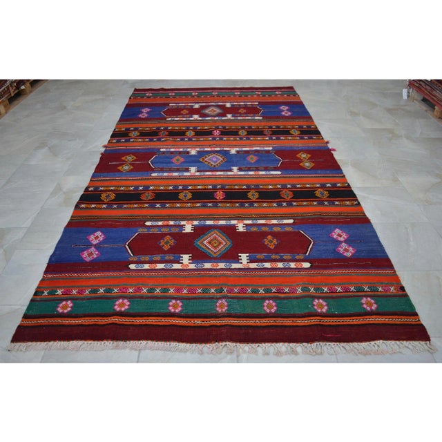 1960s Vintage Turkish Kilim Handwoven Area Rug For Sale - Image 4 of 12