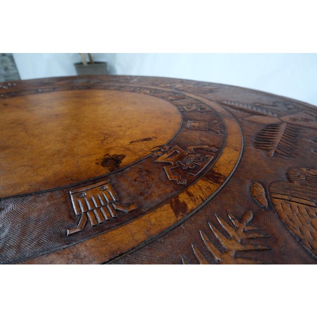 Mid 20th Century Mid 20th Century Embossed Leather South American Coffee Table 4 Nesting Stools Chairs For Sale - Image 5 of 18
