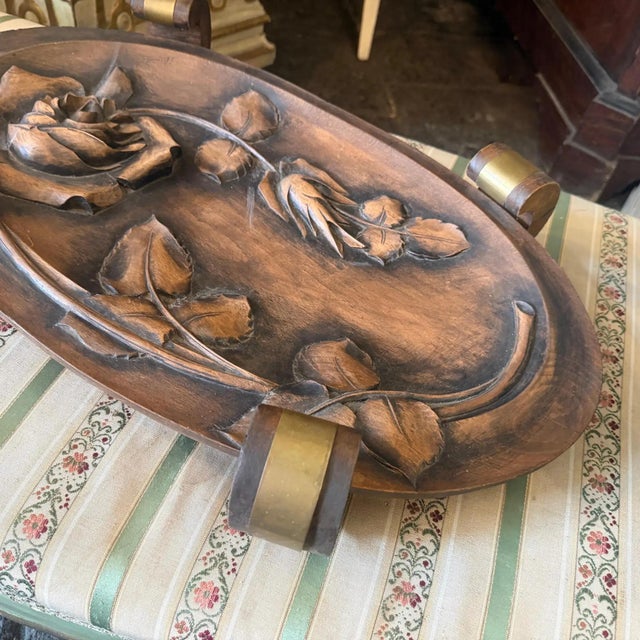 Art Deco 1930s Art Deco Hand-Carved Wood and Brass French Centerpiece For Sale - Image 3 of 15