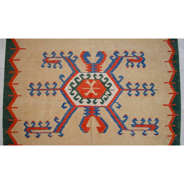 Vintage 6x9 Turkish Rug Kilim Handmade Geometric Tribal Design for Modern Farmhouse Decor For Sale - Image 9 of 13