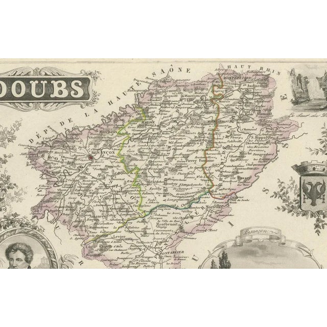 Map of Doubs France with Besançon and Swiss Border Landscape, 1800s For Sale - Image 3 of 10