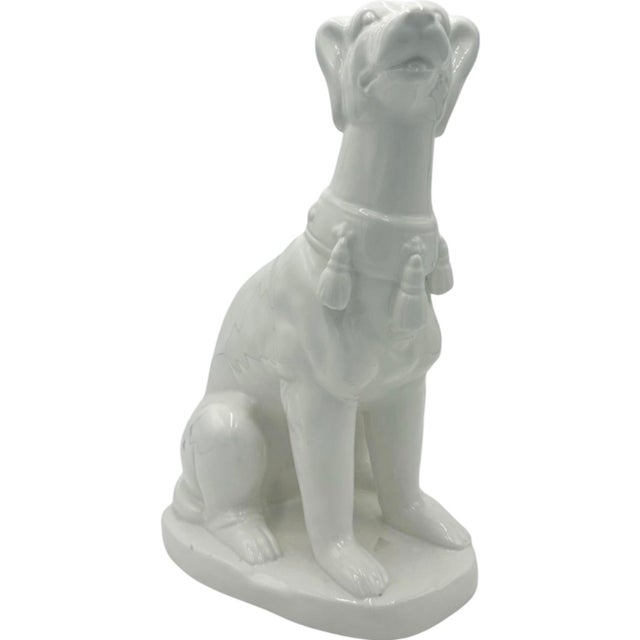 Vintage Greyhound Dog White Ceramic Statue For Sale - Image 4 of 12