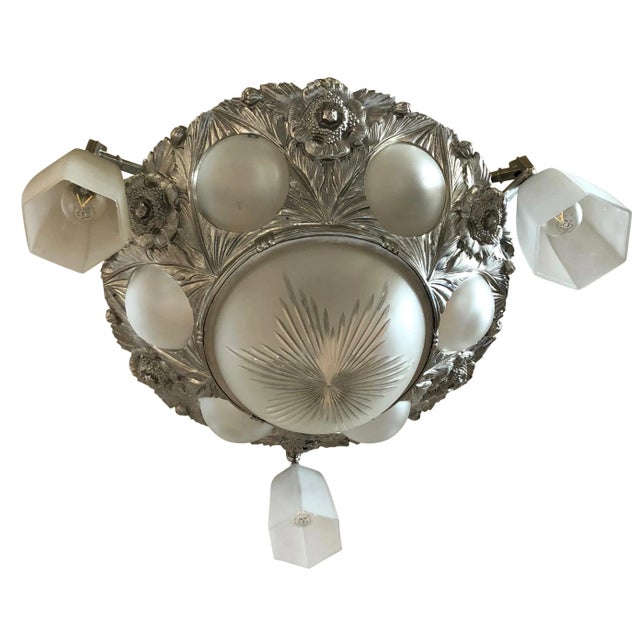 Metal Art Deco French Bronze Ceiling Lamp, 1930s For Sale - Image 7 of 8