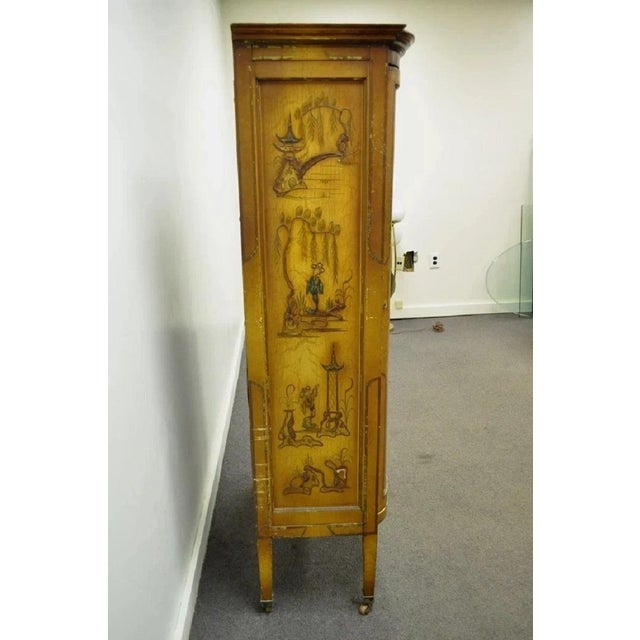 Antique Oriental Chinese Asian Lacquered Figural Painted China Cabinet Curio For Sale - Image 4 of 12