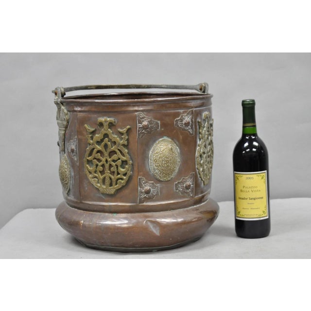 Antique Anglo Indian Middle Eastern Copper & Bronze Large Coal Bucket Cachepot Planter. Circa Mid 19th Century....