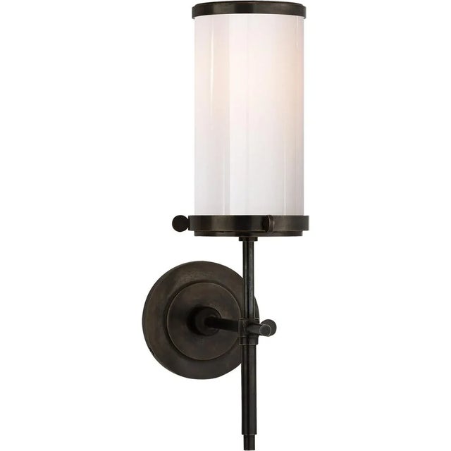 Modern Thomas O'Brien for Visual Comfort Signature Bryant Bath Sconce in Bronze with White Glass For Sale - Image 3 of 4