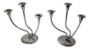 Art Deco Candlesticks in Stainless Steel, Spain, 1970, Set of 2