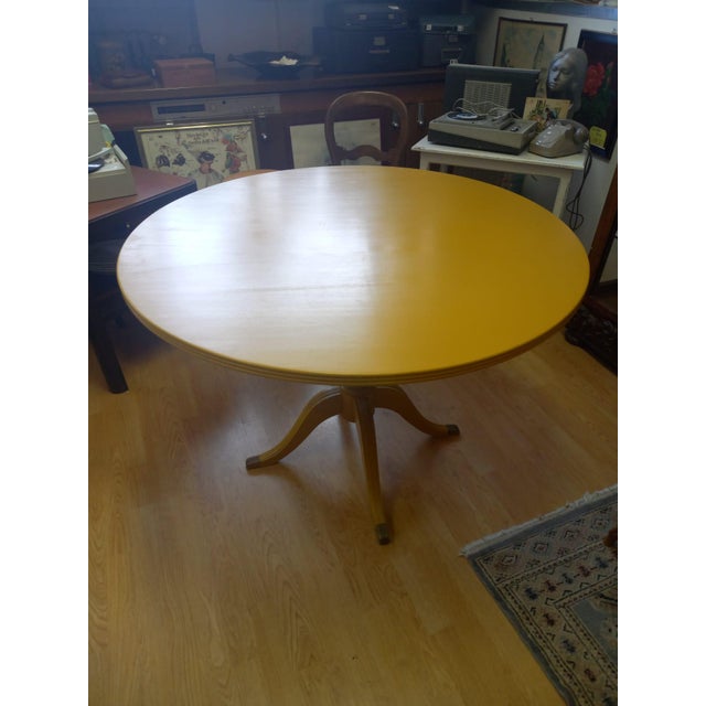 Wood Vintage Round Lacquered Wood Table with Brass Feet, Base, 1950s For Sale - Image 7 of 10