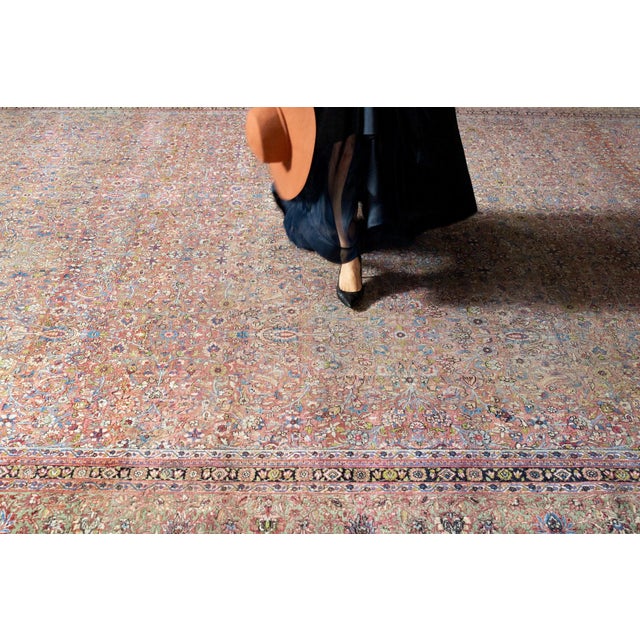 Vintage Rug Pink Rasberry Purple Beige Allover Botanical Hand-Knotted Wool Pile Rug - 12’5” X 20’7” For Sale In Los Angeles - Image 6 of 11