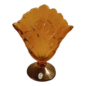 1970s Fenton Amber Scalloped Fan Vase