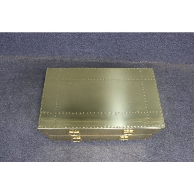 Sarreid Brass Clad Campaign Style Two-Drawer Chest For Sale - Image 4 of 16