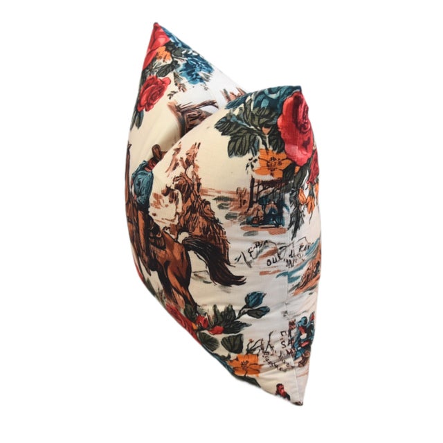 Western Galloping Cowboy & Horse Double Sided Feather/Down Pillow For Sale - Image 4 of 5