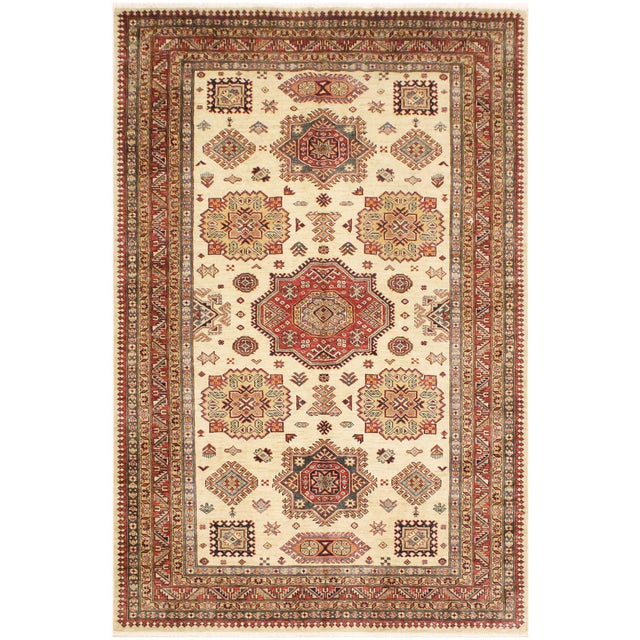 Rustic Super Kazak Beige/Rust Wool Rug - 5'6'' X 8'0'' For Sale - Image 10 of 10