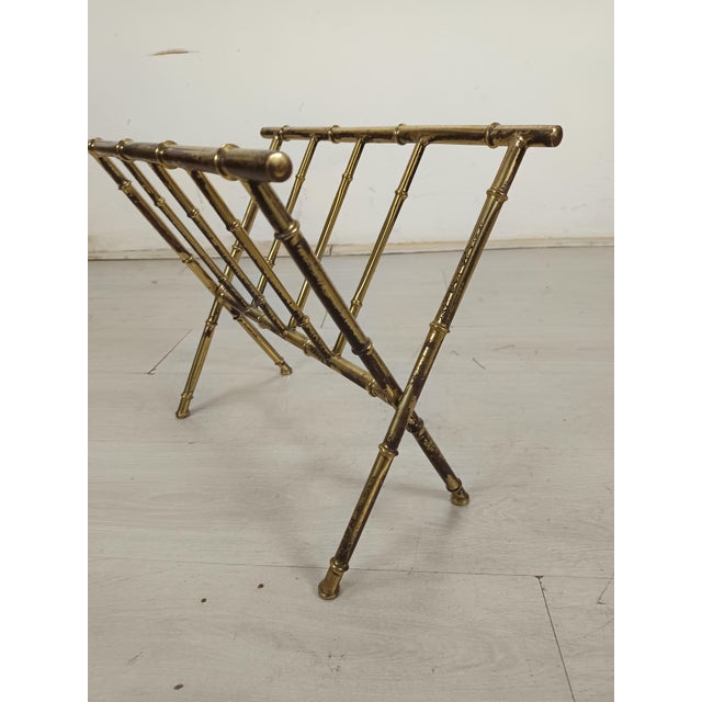 Brass and Bamboo Magazine Rack, 1970s, in Good conditions. Designed 1970 to 1979