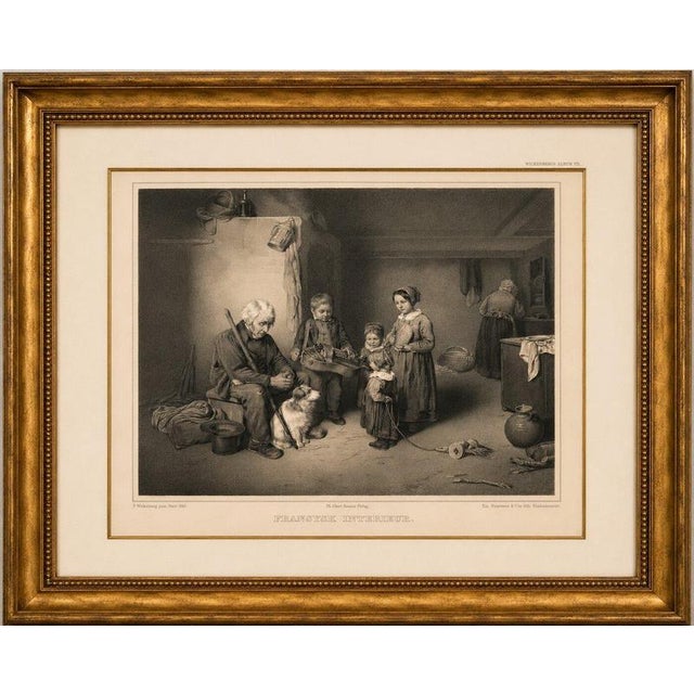 Title: Fransysk Interieur, Swedish Genre Scene Lithograph by Pehr Wickenberg : An original nineteenth-century Swedish...