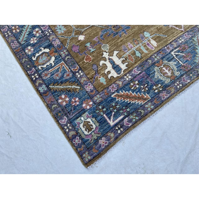 Oushak Handmade Wool Rug in Olive Brown and Blue For Sale - Image 4 of 10