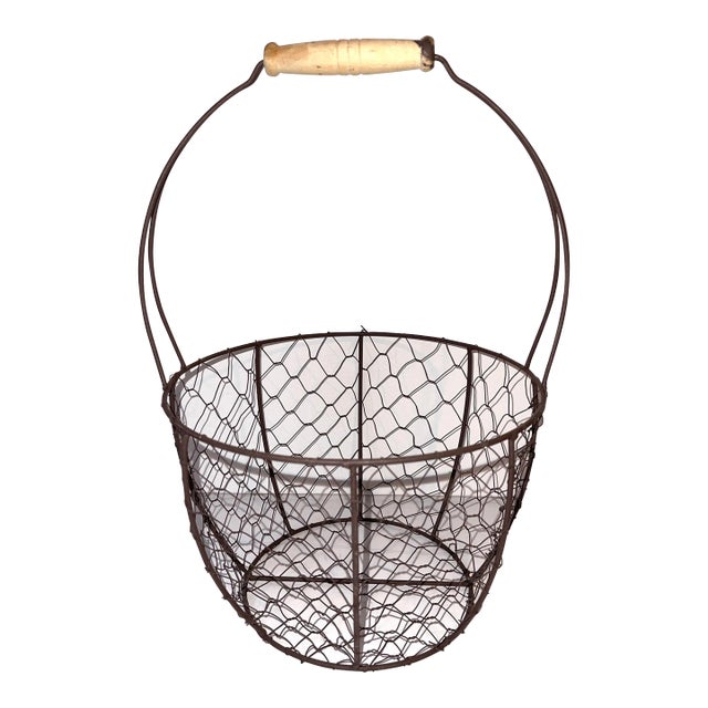Vintage French Deco Iron Wire Egg Basket For Sale