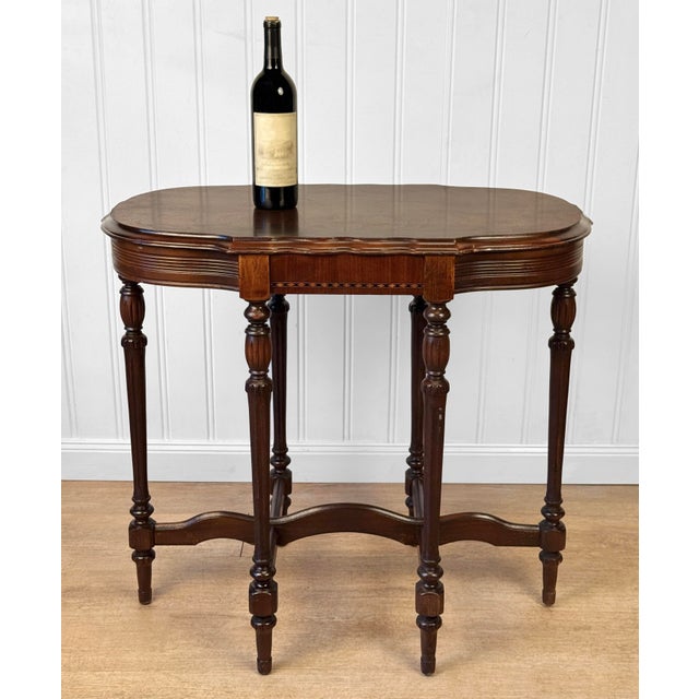 - An Original 1940's Victorian Revival Parlor Table - Attractive Match Book Burled Mahogany Veneered Top - Scalloped Edge...