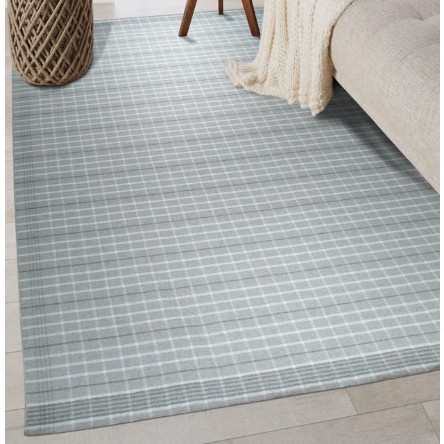 Contemporary 5x8 Timeless Celia Gray Kilim Minimalist Grid Modern Flatweave Wool Carpet Rug For Sale - Image 3 of 10