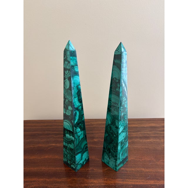 Gemstone Neoclassical Grand Tour Malachite Obelisks, Pair For Sale - Image 7 of 10