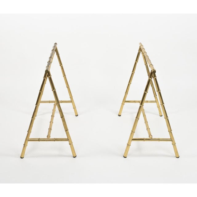 Mid-Century Brass Faux Bamboo Desk Bases from Maison Jansen, France, 1970s For Sale - Image 6 of 18