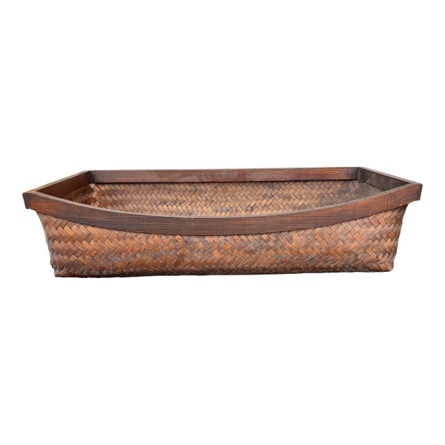 1950s Large Rectangular Brown Ikebana Basket For Sale