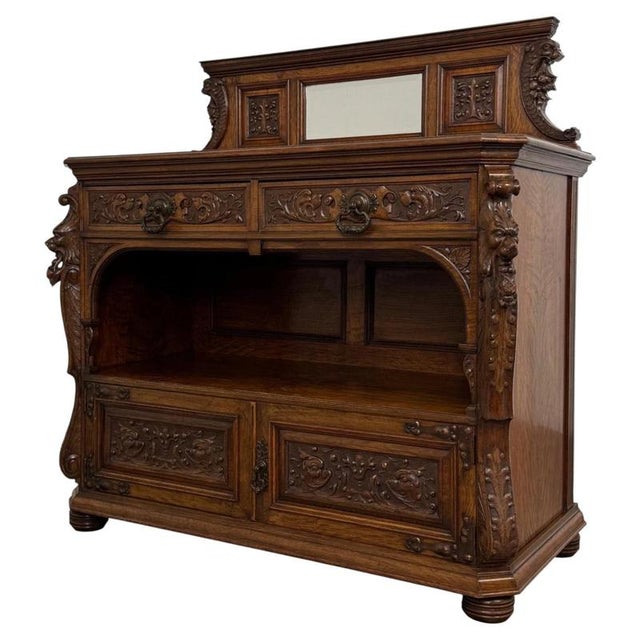 19th Century English Pollard Oak Sideboard with Bevelled Mirror For Sale - Image 3 of 15