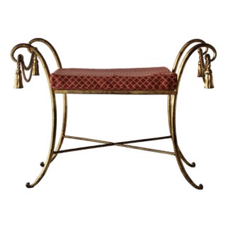 1950s Italian Gilded Scroll Rope Tassel Bench Hollywood Regency For Sale