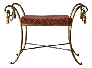 1950s Italian Gilded Scroll Rope Tassel Bench Hollywood Regency