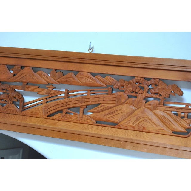 Buddhist Altar Divider Japanese Wood Hand-Carved Panel Ranma Artisan Signed Openwork Transom Window For Sale In Salt Lake City - Image 6 of 10
