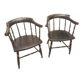 19th Century Captain's Chairs Painted Steamboat Motif Pair For Sale