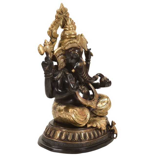 Metal Mid 20th Century 18" Black & Gold Ganesha Brass Statue For Sale - Image 7 of 9