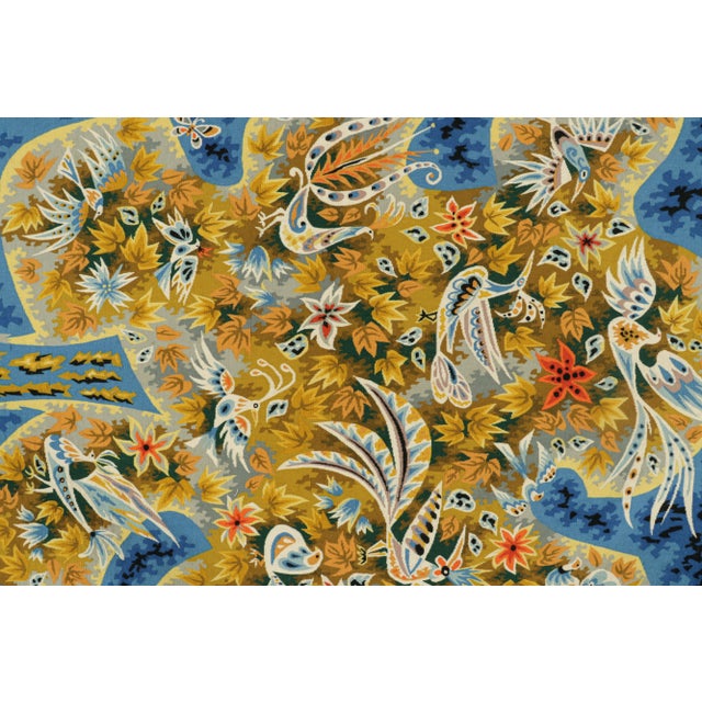 This 5x6 vintage tapestry is a signed collectible from the mid-century Aubusson works of French artist Jacques Potin....