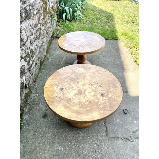 1980s Round Coffee Tables in Burl Veneer, 1980, Set of 2 For Sale - Image 5 of 12