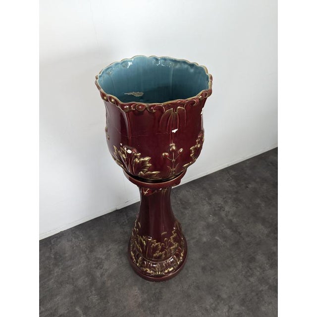 Planter in Glazed Burgundy and Gold Ceramic For Sale - Image 4 of 12