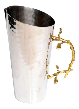 Art Deco Style Italian Hand-Hammered Steel & Bronze Branch Handle Champagne, Wine Jar