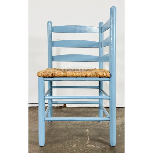 Wood Vintage Blue French Country Style Ladderback Rush Seat Corner Chair For Sale - Image 7 of 8