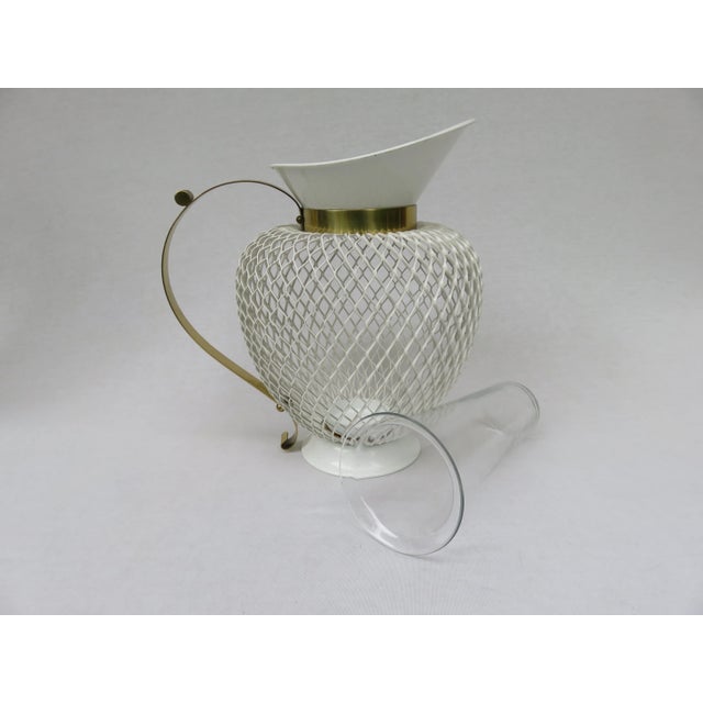 Mid-Century White & Yellow Metal & Brass Umbrella Stand, Tray, & Jug , Set of 3 For Sale - Image 15 of 18