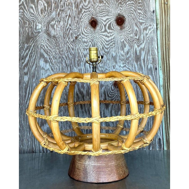 Vintage Coastal Bent Rattan Lamp For Sale - Image 9 of 10