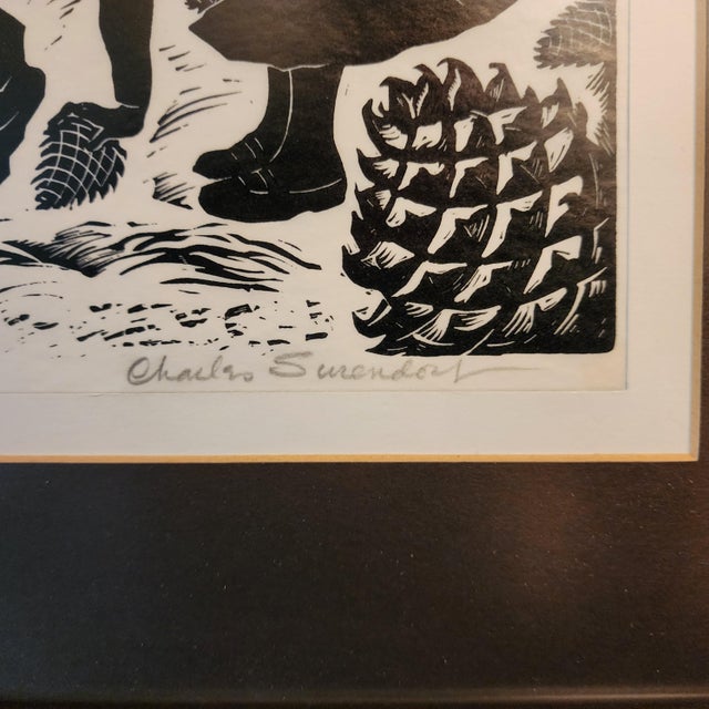 Paper Charles F Surendorf Woodblock Children Gathering Pine Cones For Sale - Image 7 of 8