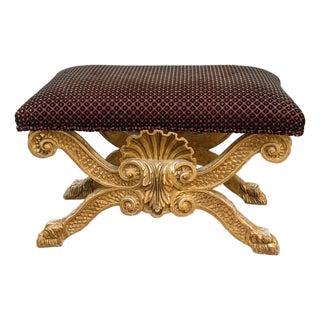Mid 20th Century Charles Pollock George II Giltwood X-Frame Stool For Sale