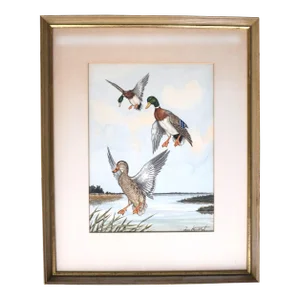 3 Ducks in Flight Watercolour by Jean Herblet Ex- c.z. Guest Collection