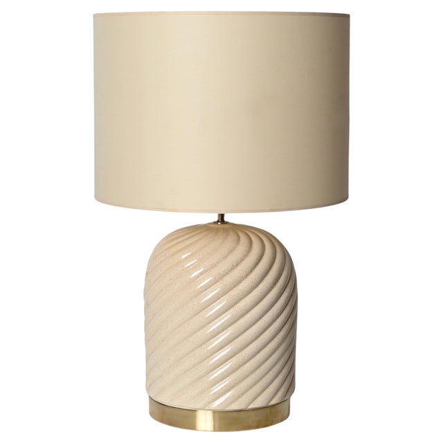 Mid-Century Italian Cream Ceramic and Brass Table Lamp from Tommaso Barbi, 1970s For Sale