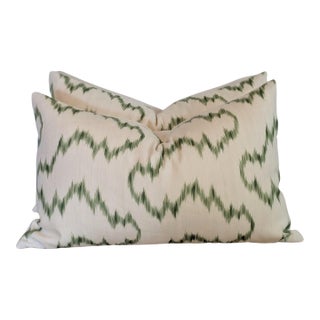 Lee Jofa Mallorcan Ikat Lumbar Pillows in Leaf Green For Sale