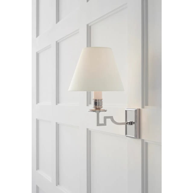 Traditional Alexa Hampton for Visual Comfort Signature Dean Single Arm Sconce in Polished Nickel with Linen Shade For Sale - Image 3 of 5