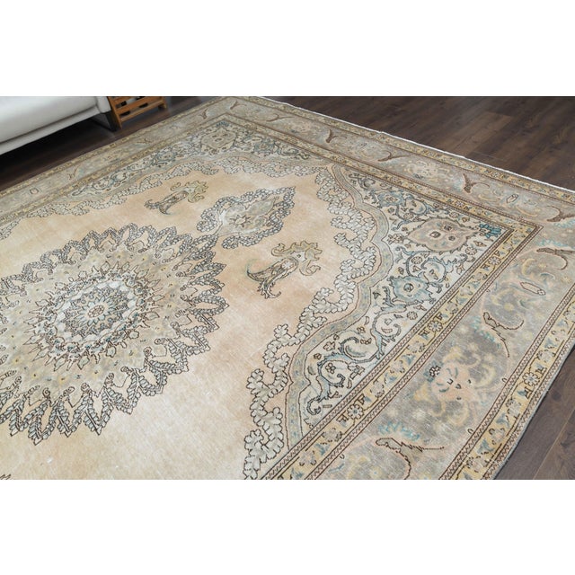 1960s Vintage Persian Handmade Wool Cotton Beige Area Rug For Sale - Image 4 of 11