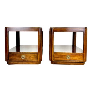 Vintage Drexel Transitional Campaign Style End / Side Tables For Sale